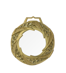 Medal stalowy złoty z wypełnieniem szklanym grawerowany
