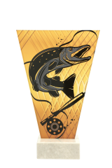 Monochromatyczne trofeum szklane na podstawie marmurowej - wędkarstwo SZCZUPAK