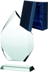 Trofeum szklane z rozklejoną podstawą i etui